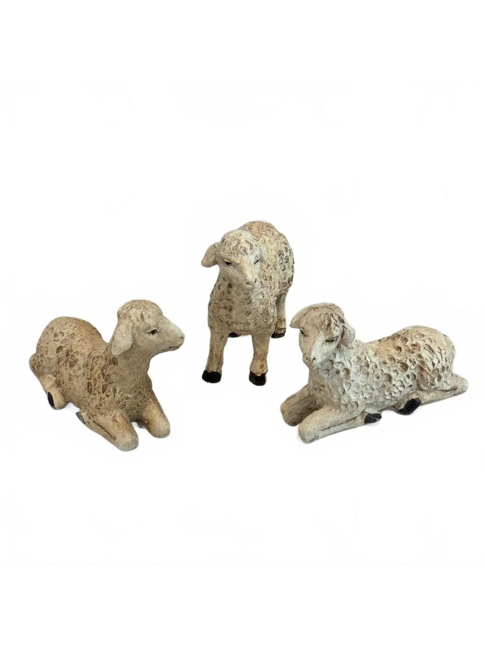 Lamb Figurines set of 3 Vintage Resin, Hand-Painted Rustic Farmhouse Decor Rare